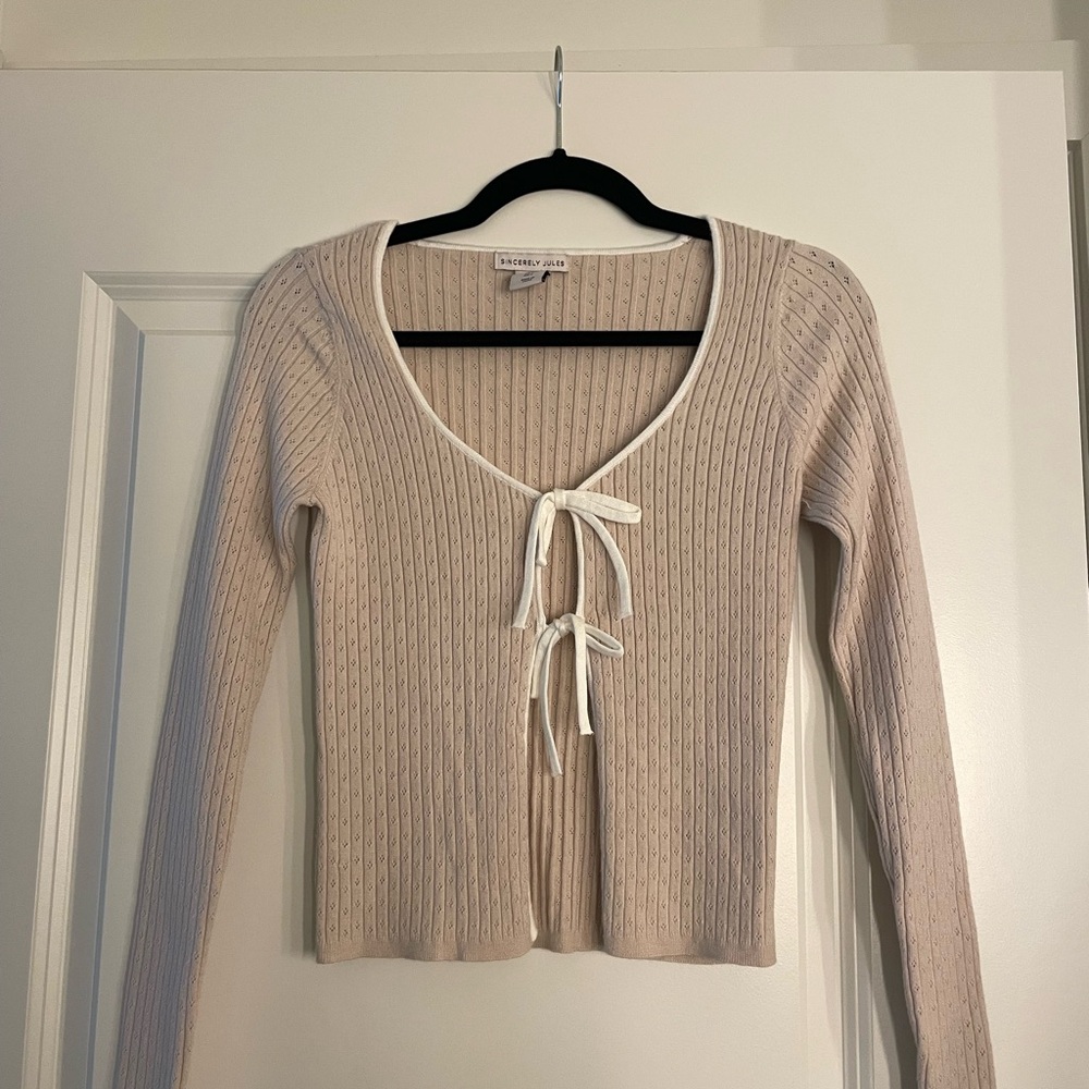 Sincerely Jules Ribbed Tie-Front Sweater